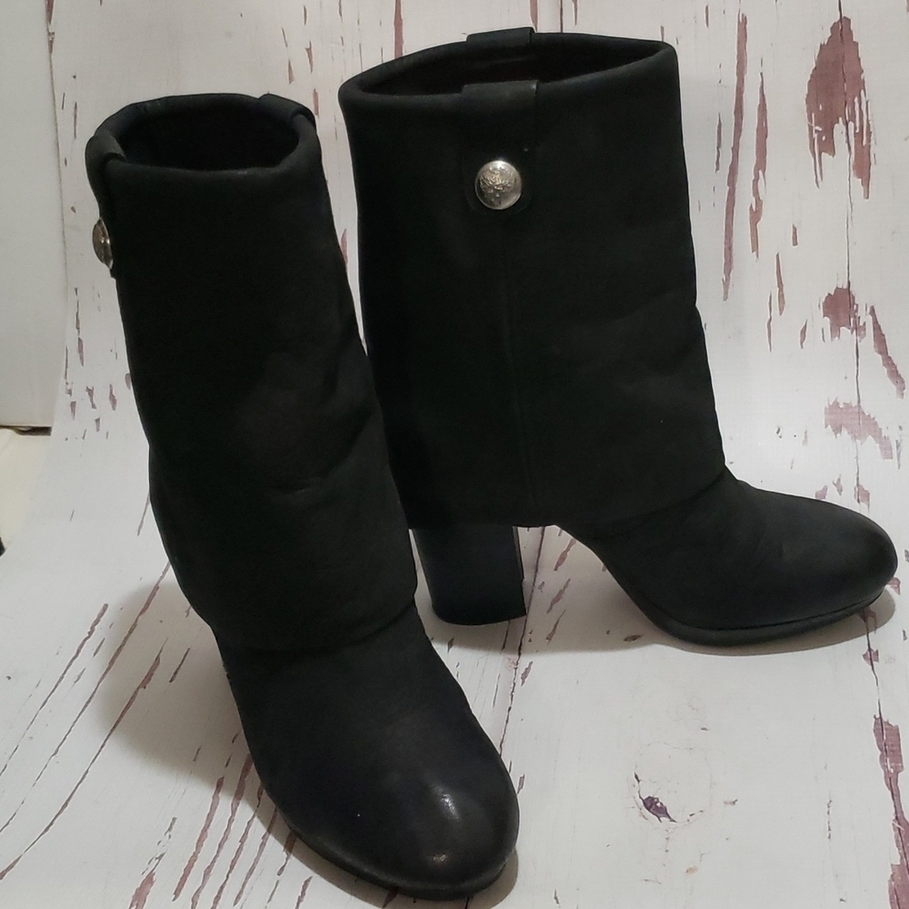 Vince Camuto Black Suede Shark Style Midcalf Boots Size 8